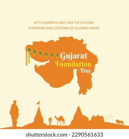 Gujarat Foundation Day Celebrations,  Gujarat Sthapana Divas, Gujarat Famous Icons, 1st May, Social Media Post Template English 
