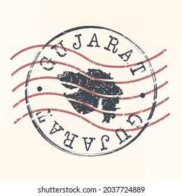 Gujarat, India Stamp Map Postal. Silhouette. Diseño de redondeo de Passport. Icono del vector. Diseño Retro Viaje Símbolo Nacional.