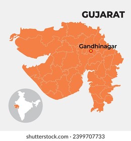 Gujarat locator map showing District and its capital 