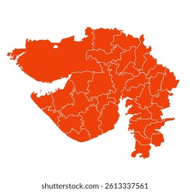 Gujarat Map with All Districts in Orange Color, Vector Political Outline