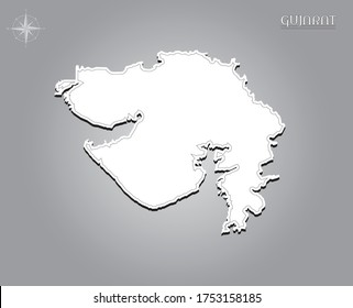 Mapa de GUJARAT , línea de salida negra del mapa del estado indio con corte en papel en el mapa de fondo de gradiente blanco de la ilustración del espacio de copia india