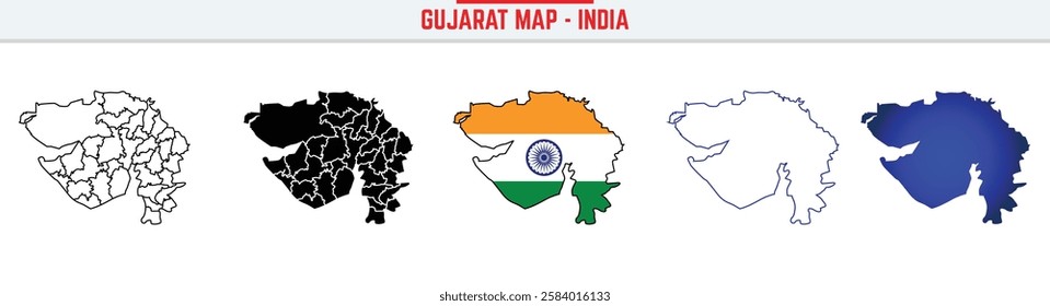 Gujarat, State, GJ Outline Icon – India Map Silhouette Vector. India map editable stroke outline icon