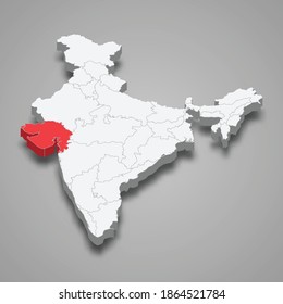 Gujarat state location within India 3d isometric map