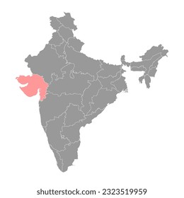 Gujarat state map, administrative division of India. Vector illustration.