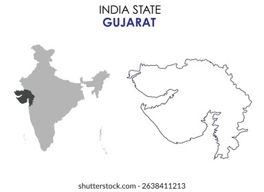 Gujarat state map of India. Gujarat map vector illustration. Gujarat vector map on white background.