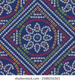 Gujarati Bandhani Seamless pattern on navy background