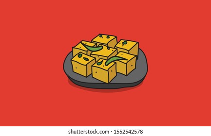 Gujarati Snack Dhokla Hand Drawn Vector Illustration