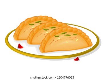 Gujiya Indian Sweets oder Mithai Food Vector