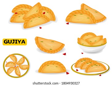 Gujiya Indian Sweets oder Mithai Food Vector