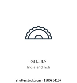 Gujjia icon. Thin linear gujjia outline icon isolated on white background from india and holi collection. Line vector sign, symbol for web and mobile