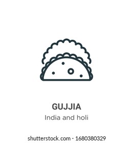 Gujjia outline vector icon. Thin line black gujjia icon, flat vector simple element illustration from editable india and holi concept isolated stroke on white background