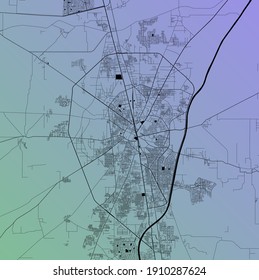 Gujranwala, Punjab, Pakistan (PAK) - Urban vector city map with parks, rail and roads, highways, minimalist town plan design poster, city center, downtown, transit network, gradient blueprint