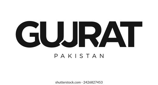Gujrat in the Pakistan emblem for print and web. Design features geometric style, vector illustration with bold typography in modern font. Graphic slogan lettering isolated on white background.