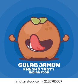 Gulab jamun cartoon. vector illustration of traditional indian food. with a funny mouth expression