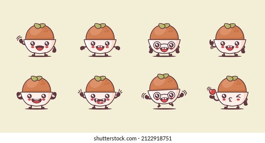 Caricatura de Gulab Jamun. ilustración vectorial de la comida tradicional india. con diferentes caras y expresiones. tira cómica