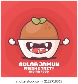 Gulab jamun cartoon. vector illustration of traditional indian food. with a funny mouth expression