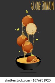 Gulab Jamun. Indian Traditional Special Sweet Food. Indian dessert. Vector illustration