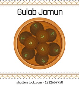 Gulab Jamun, top view,  traditional Indian food, vector illustration