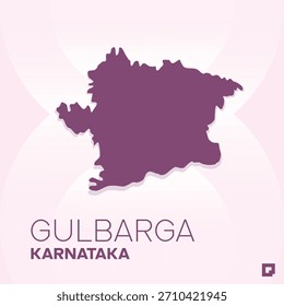 Mapa do Distrito de GULBARGA, Karnataka, Índia - Editable Vetor Outline.