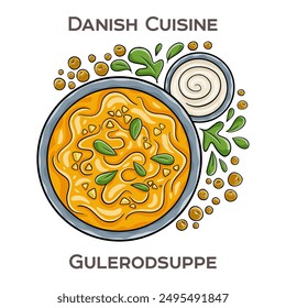 Gulerodsuppe is a creamy Danish carrot soup typically made with pureed carrots, onions, and potatoes, often seasoned with ginger and garnished with cream.
