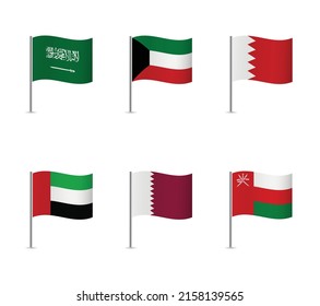 Gulf Cooperation Council Countries flags on white background. Vector illustration.