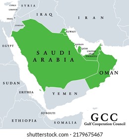 Gulf Cooperation Council, GCC member states, political map