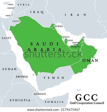 Gulf Cooperation Council, GCC member states, political map