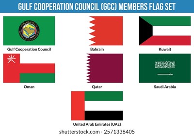 Gulf Cooperation Council, GCC Members Flag Set Vector Illustration