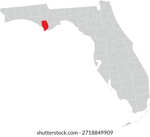 Gulf County on the Map of Florida State Editable Vector