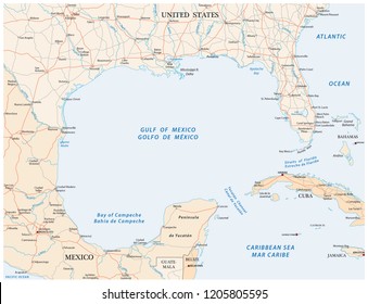 Gulf Of Mexico Road Vector Map