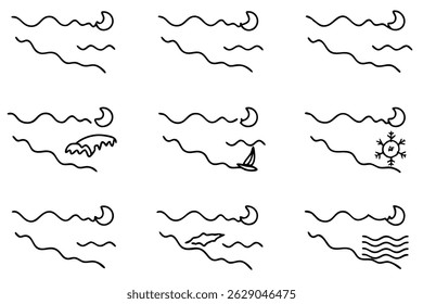 Gulf Stream Line Art Illustration for Educational Ocean Current Design (2)