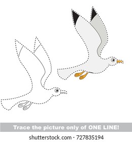 Gull to be traced only of one line, the tracing educational game to preschool kids with easy game level, the colorful and colorless version.