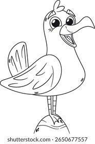Gull bird black-and-white character vector illustration