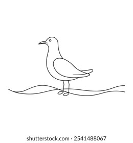 
Gull bird continuous line art flat vector illustration on white background.