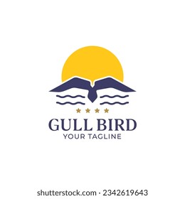 gull bird sunset icon logo illustration