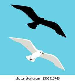 gull in flight ,vector illustration ,flat style,black silhouette