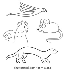 gull, marten, weasel, chicken, mouse  - vector icons