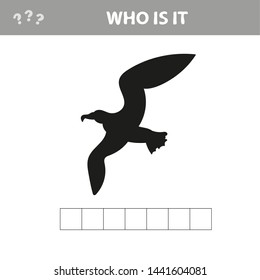Gull shadow, educational kid game for preschool kids. Crossword puzzle - seagull