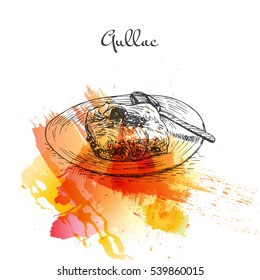 Gullac watercolor effect illustration. Vector illustration of Turkish cuisine.
