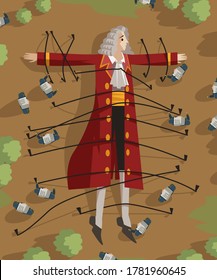gulliver old english traveler tied to the ground