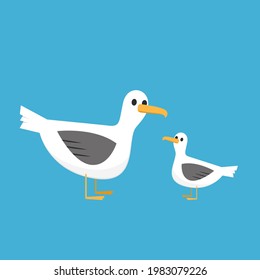 Gulls cartoon vector. Gulls on blue background.
