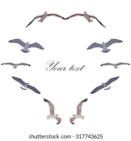 Gulls greeting card. Vector illustration.