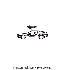 Gullwing Sports Car Vector Line Icon For Back To The Future Day On October 21