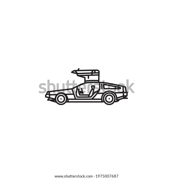 Gullwing sports car vector line icon for Back To The\
Future Day on October\
21