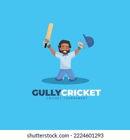 Gully cricket tournament vector mascot logo template.