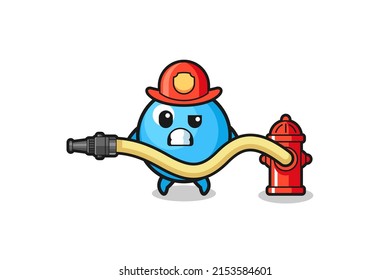 gum ball cartoon as firefighter mascot with water hose , cute design