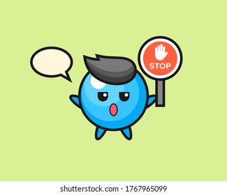 Gum ball cartoon holding a stop sign