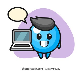 Gum ball cartoon with a laptop