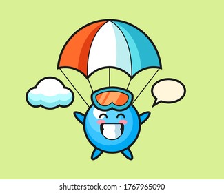 Gum ball cartoon is skydiving with happy gesture