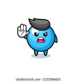 gum ball character doing stop gesture , cute design